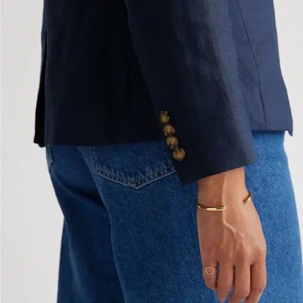 QUINCE European Linen Structured Blazer Jacket Women L Deep Navy Minimalist - Picture 4 of 14